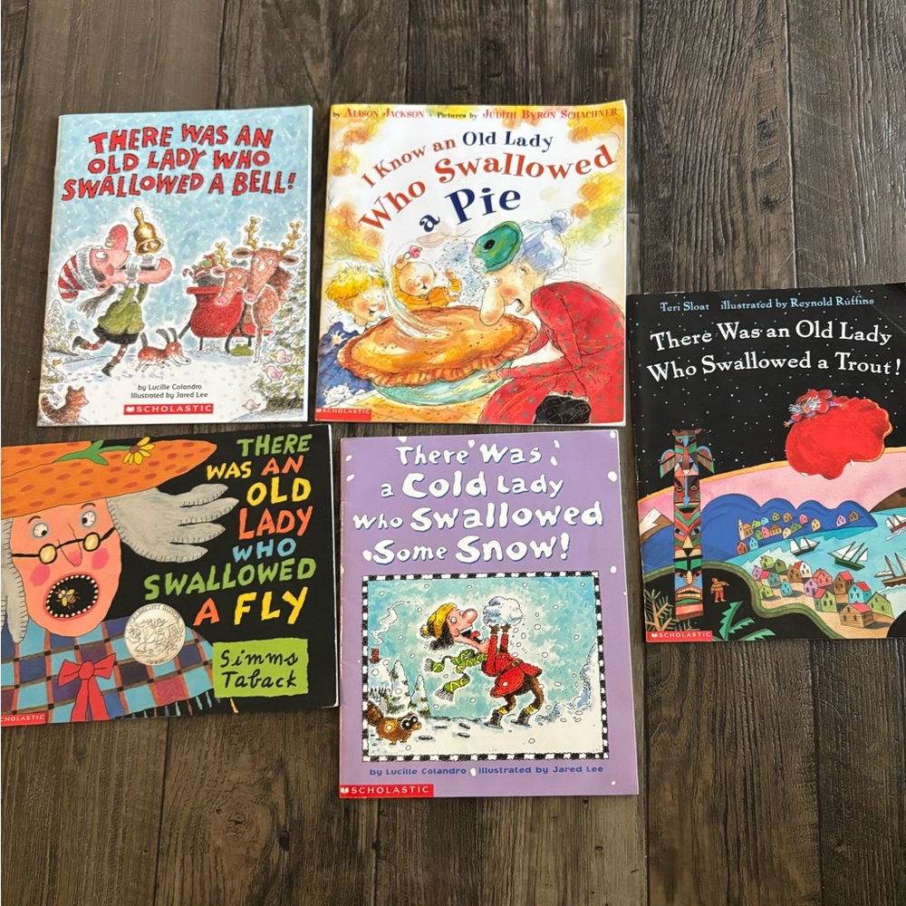 THERE WAS AN OLD LADY Scholastic Kids Book Set - Colorful Story Collection (6)